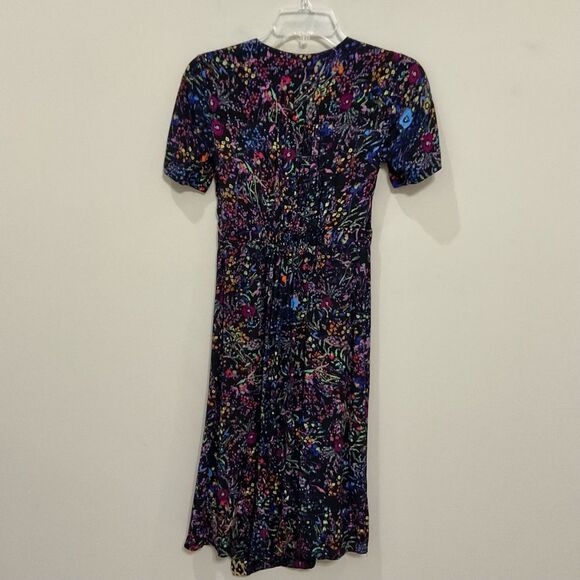 Anthropologie Maeve Floral Leopard Dress Faux Wrap Morgan Midi Size 0 - Picture 8 of 9